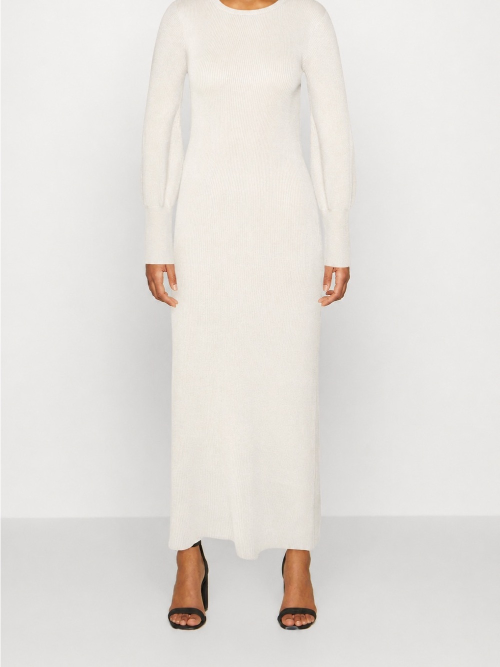 Long Sleeve Ribbed Maxi Dress - Cream